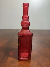 Red Glass Decorative Bottle Raised Design  Handcrafted