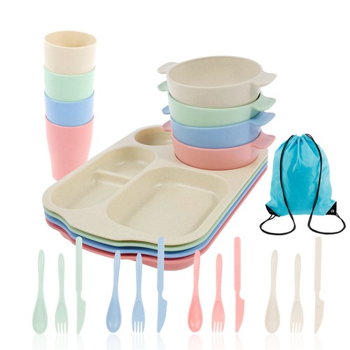 25 Pcs Unbreakable Kids Dinnerware Set Reusable Toddler Plates and Bowls qifRV - Picture 7 of 11