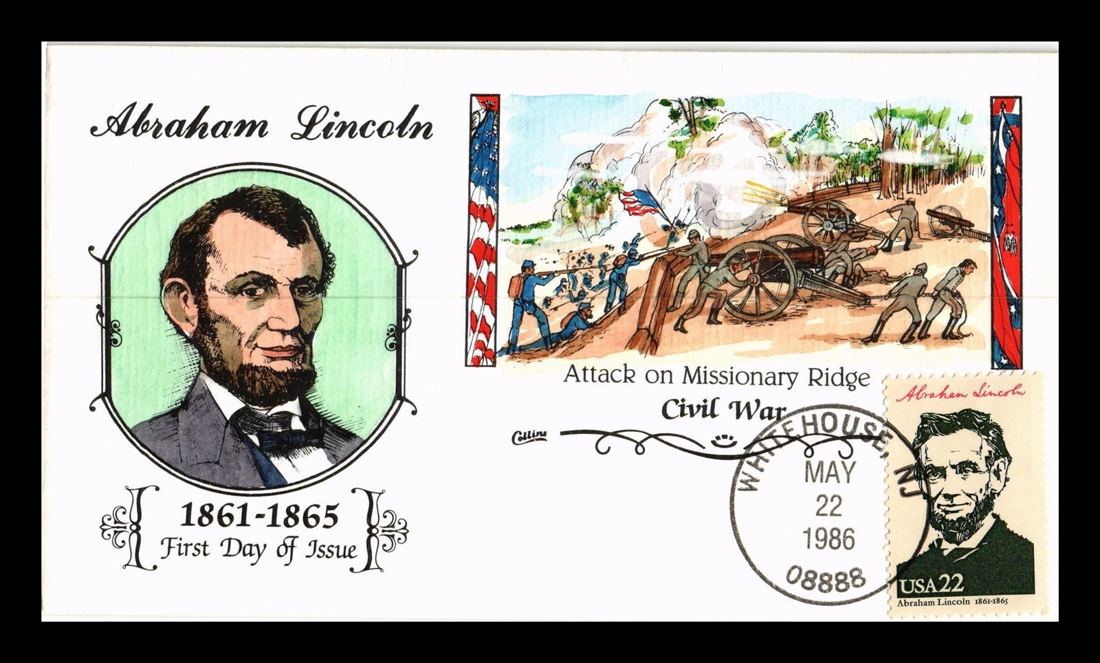 Dr Jim Stamps Us Cover President Abraham Lincoln Fdc Collins Hand Painted