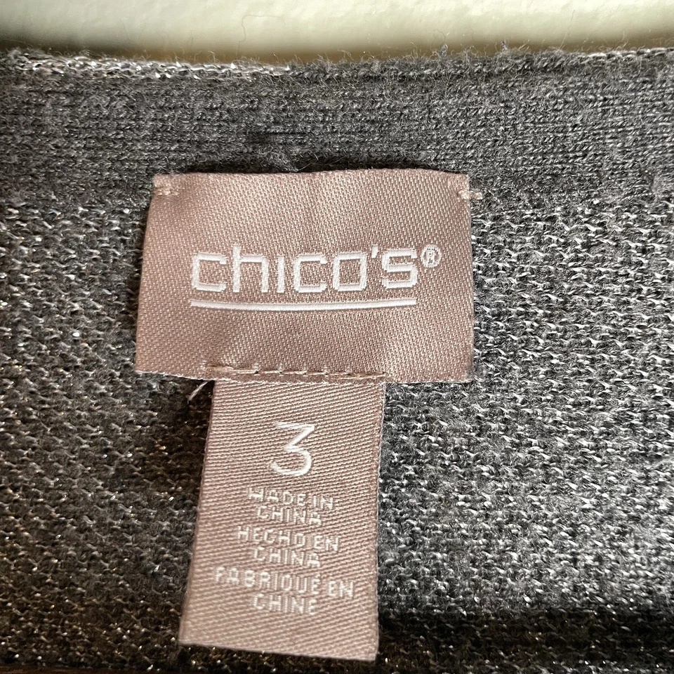 Rare! Chico's Sweater Size 3 US XL Floral Sparkle Shimmer Pullover Gray Silver - Image 4 of 4