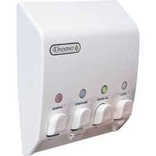 Wall Mount Shower Dispenser 4 Chamber Adhesive No Drill Bathroom Shampoo Soap