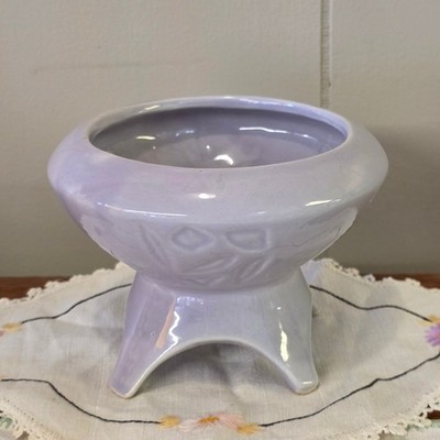 Vintage RARE MCM Iridescent Lavender Ceramic Footed Abstract Floral Planter Bowl
