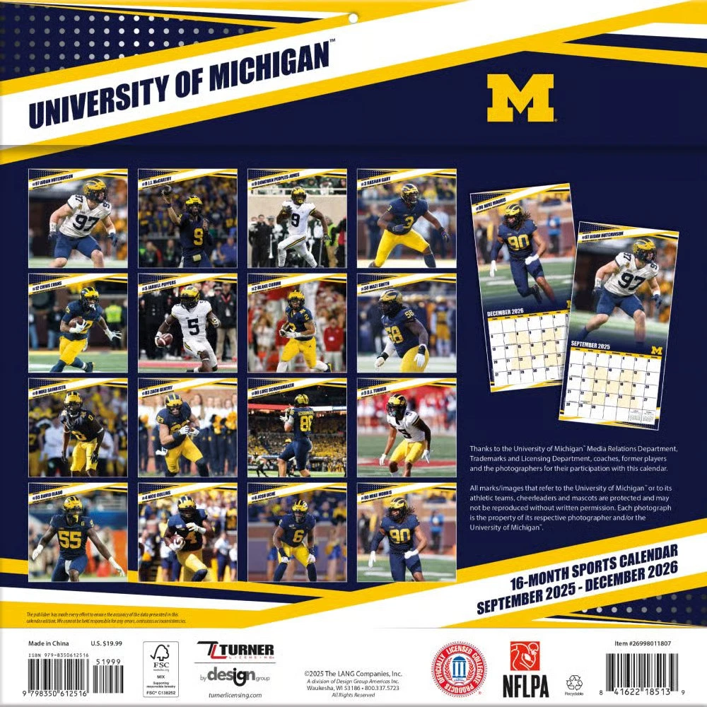Michigan Wolverines 2026 Wall Calendar