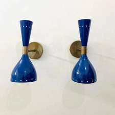 1950 mid century brass  metal modern Italian wall sconce light set of 2