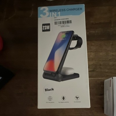 3-in-1 Foldable Fast Wireless Qi Charger Stand USB-C Black for Apple Watch