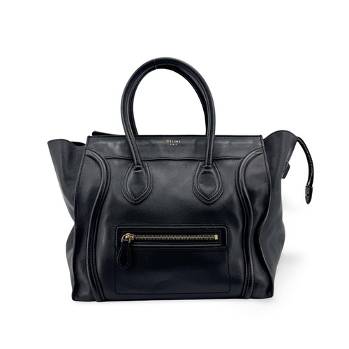 Celine Leather Luggage Tote Bag Women Black One Size