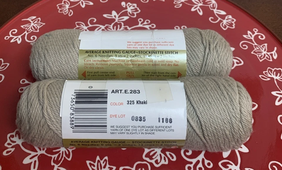 Lot of 2 - Vintage Red Heart 100% Cotton Knit Crochet Yarn - Khaki # 325 - Image 3 of 3
