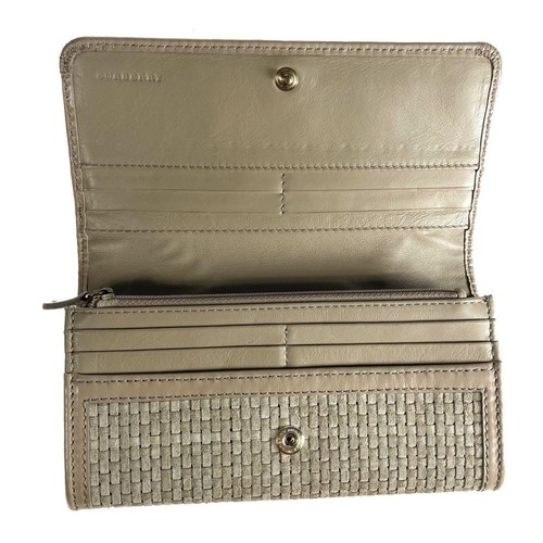BURBERRY Braided Long Wallet Beige Leather Women's Very Good Condition U6103 - Picture 7 of 9