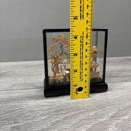 Vintage Small Chinese Hand Carved Cork Art w/ Storks & Pagoda Scene 3D Diorama - Picture 5 of 7