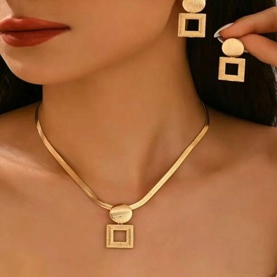 Vintage Geometrisches Halskette Ohrring Set Frauen Snake Chain