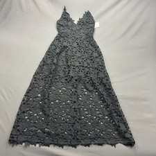 ASTR The Label A-Line Midi Dress Womens XS Black Crochet Lace V Neck Back Zip