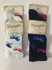 2 Pair Wrangler Ladies Ultra-Dri Socks Shoe Size 6-9 Horses Black and White