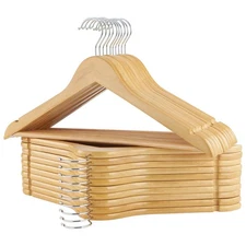 Wooden Hangers 20 Pack with Smooth Finish, Notches & Swivel Hook for Clothes