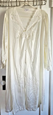 Vtg Vanity Fair night gown laced buttoned Nylon silky ruffle cuffs Sz L ivory