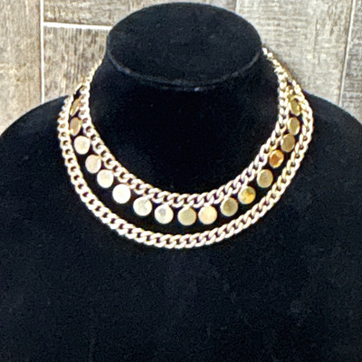 Vintage 1940s REINAD Chunky Double Strand Gold Tone Bib Statement Necklace