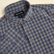 Mizzen + Main Button Down Shirt Men's Large Trim Fit Blue Gray Checkered L/S