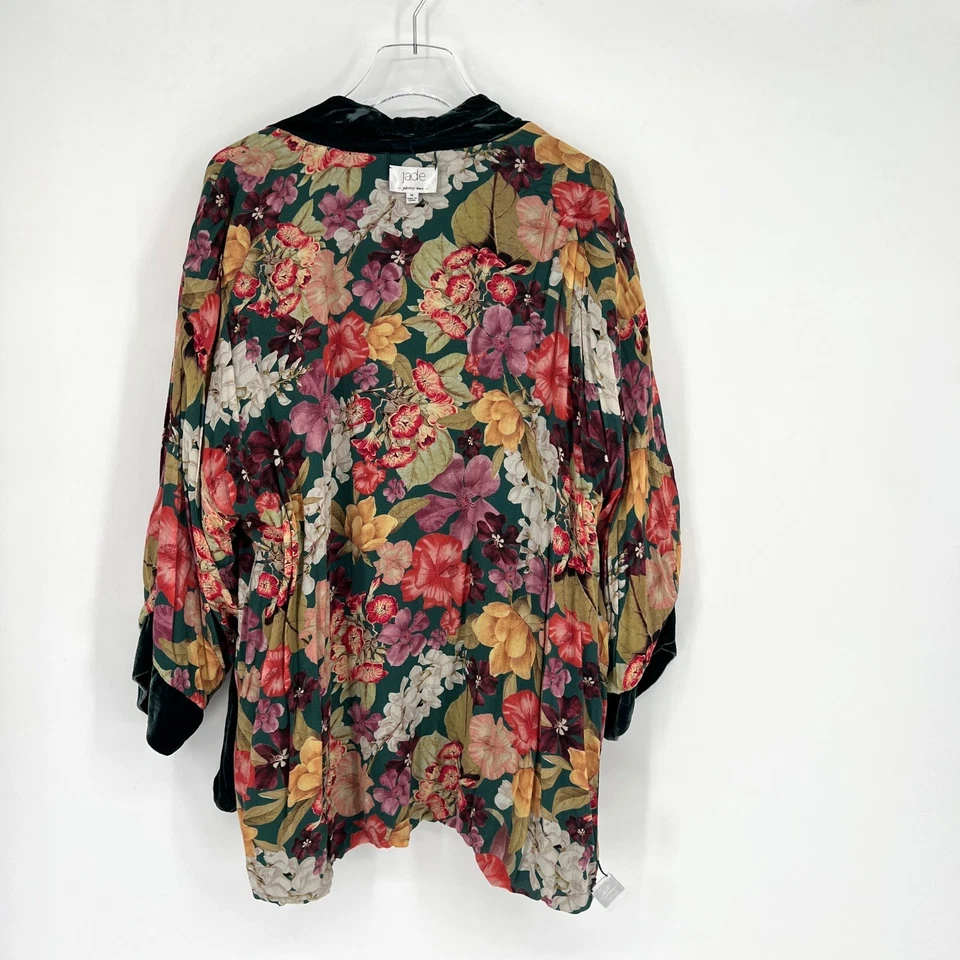 Johnny Was Jade Cardigan Womens XL Reversible Velvet Silk Floral Green Kimono - Image 2 of 4