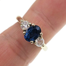 Classic 14k Solid White Gold Natural Blue Sapphire Diamond 3-Stone Ring Sz 5.75