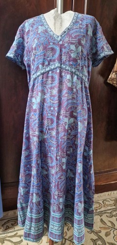 East Artisan Anokhi indisches Baumwoll-Midikleid mit Blockdruck lila blau 16