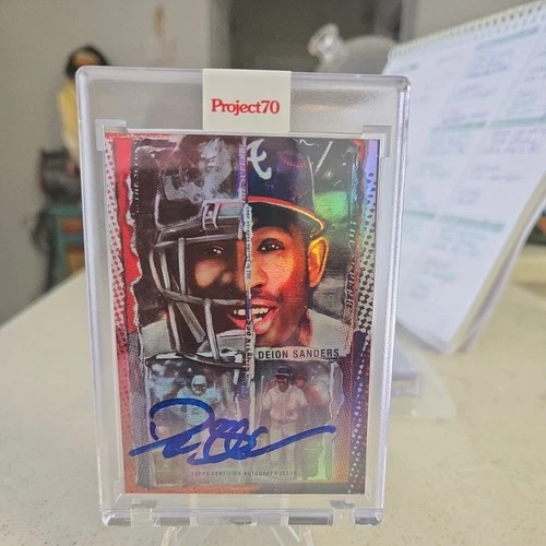 Deion Sanders Topps Project 70 Card 883 by Andrew Thiele RAINBOW FOIL Auto  /70 