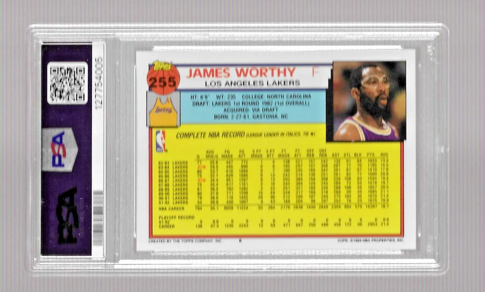 Tarjeta de baloncesto Topps 1992 #255 Hof James Worthy PSA 10 NBA Los Angeles Lakers Foto 4 de 4