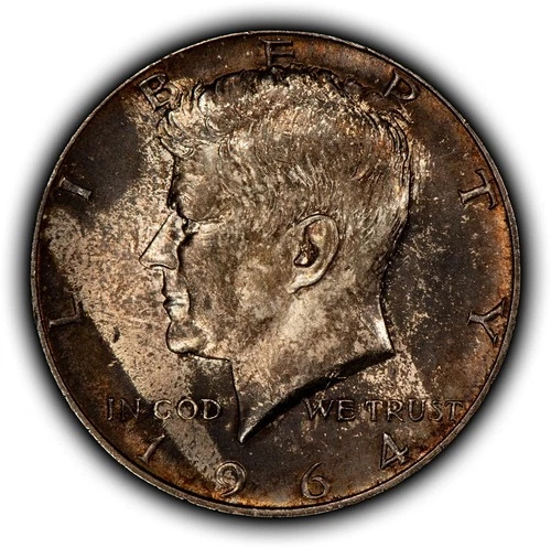 1964 50c Kennedy Half Dollar - Deep Colorful Pattern Toning - BU - SKU-H3652