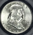1958 D  FRANKLIN HALF DOLLAR PCGS OLD GREEN HOLDER MS 64 FULL BELL LINES BRIGHT