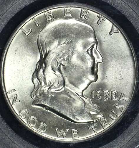 1958 D  FRANKLIN HALF DOLLAR PCGS OLD GREEN HOLDER MS 64 FULL BELL LINES BRIGHT