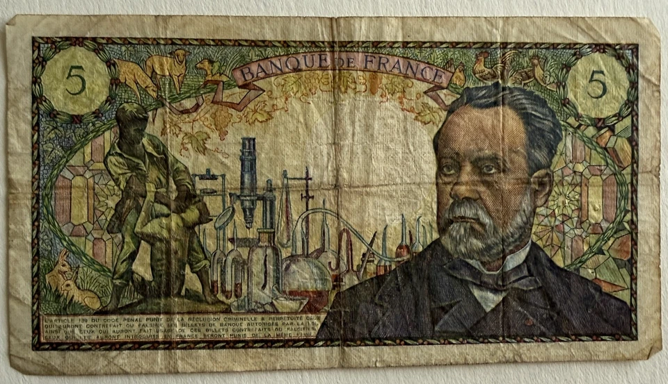 BILLET 5 FRANCS PASTEUR 8/1/1970 - Photo 1/2