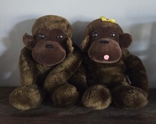 Vintage DAKIN 1973 Brown Ape Gorilla Monkey Boy  Girl Plush Yellow Bow