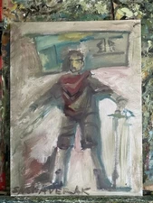 French Realism Cubism Portrait Man 12x16 Original Oil Painting On Canvas Cloak