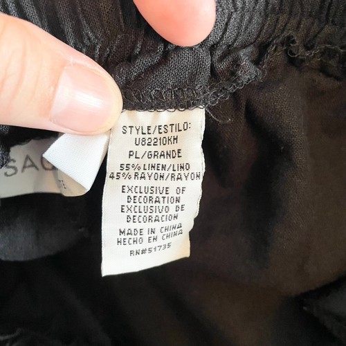 Sag Harbor Petite Linen Blend Embroidered Cropped Pants Drawstring Black Large - Picture 11 of 12