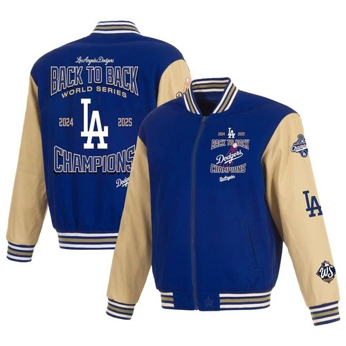 Los Angeles Dodgers 2025 World Series Champions Twill Full Snap Jacket Royal Tan