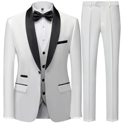 Ensemble de 3 pièces costume de mariage homme manteau pantalon gilet robe de marié blazers veste pantalon - Photo 12/52