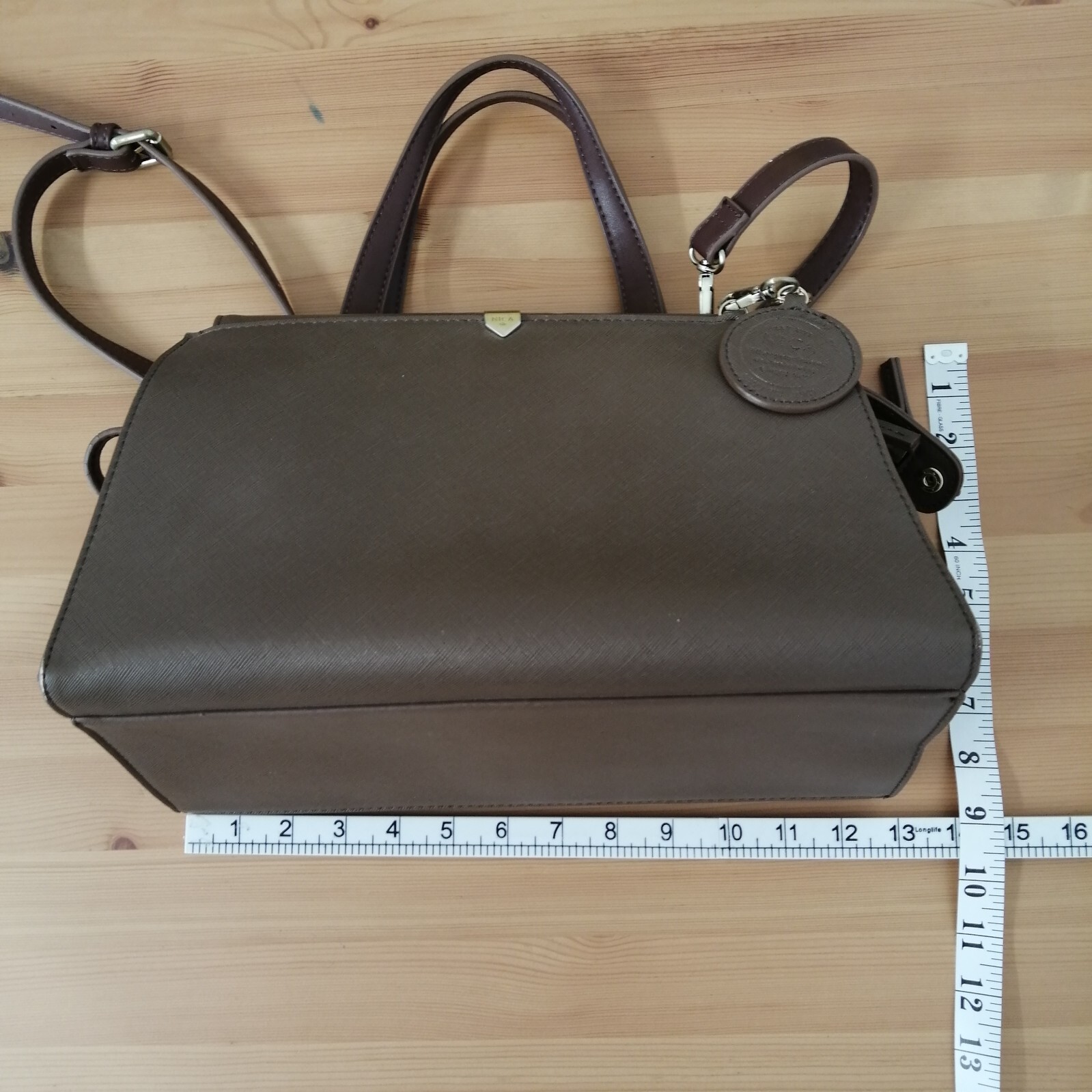 NICA Taupe Handbag Medium Zip Up Multi Pockets Shoulder Strap Never