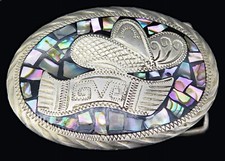 Mexican Sombrero Hat Abalone Shell Inlay Vintage Belt Buckle