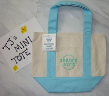 New Trader Joe's Pastel Blue Mini Canvas Reusable Tote Bag Limited Edition