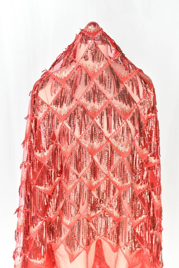 Beaded Tassels Gown Lace Fabric Embroidered Costume Dress DIY Bling