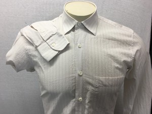 ERMENEGILDO-ZEGNA-Men-039-s-Long-Sleeve-Button-Front-Beige-Striped-Shirt-sz-M