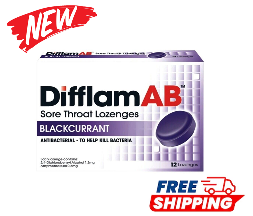 12's Lozenges BLACKCURRANT Flavor Difflam AB Relieve Sore Throat