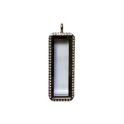Rhinestone Rectangle Silver Color Locket Pendants - SET OF 10 - Magnetic Closure