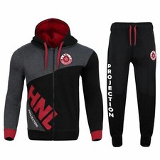 Mens Tracksuit HNL Red Print Zipped Fleece Hooded Top  Jogging Bottoms
