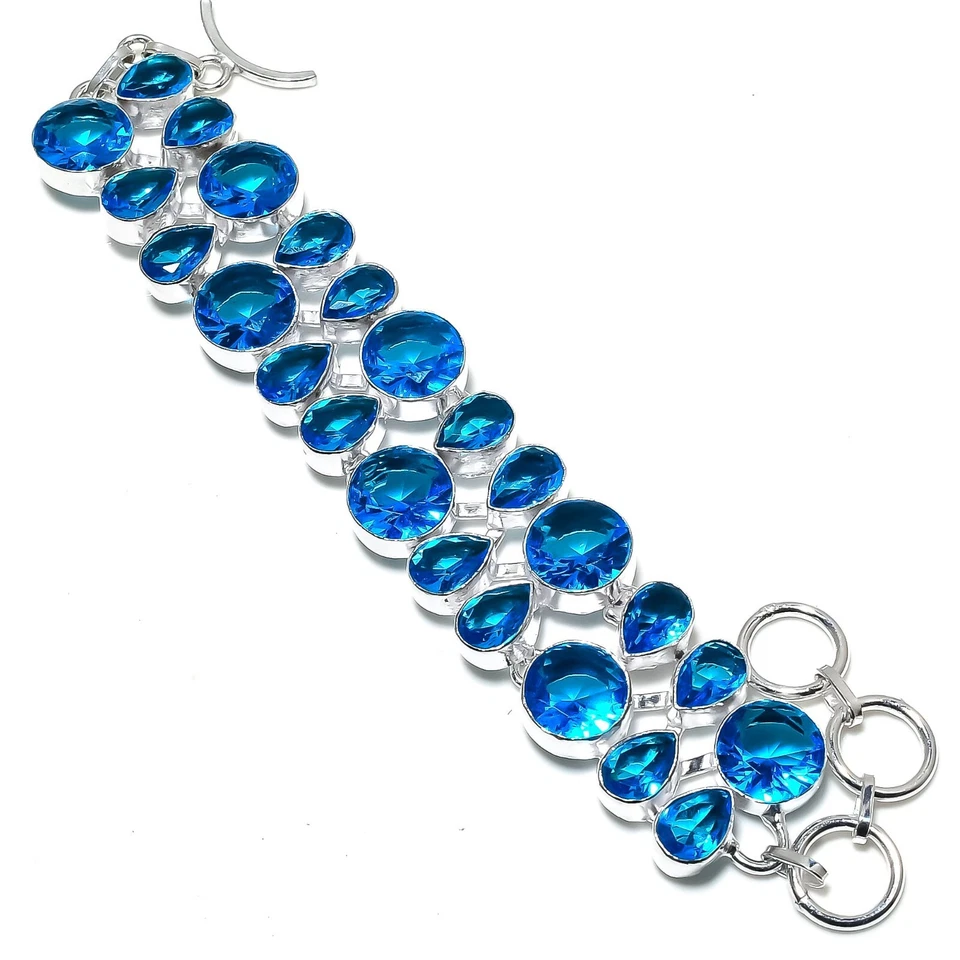 Swiss Blau Topas Edelstein Handgemacht 925 Sterling Silber Armband Gift für Her - Bild 4 von 4