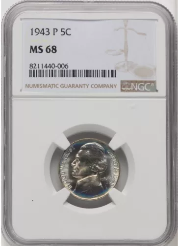 1943-P Silver War Nickel -5C MS68 NGC - High Grade - Gorgeous Coin
