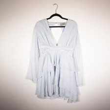 ASOS Lightweight Chiffon Tiered Ruffle V Neck Long Sleeve Pullover Mini Dress 8