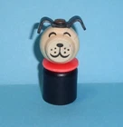 VINTAGE Fisher Price Little People Wood Dog, Straight Body, Disc Collar, Rivet