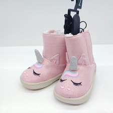 Wonder Nation Pink Unicorn Boots Easy On/Off Baby Girls Size 2 Comfort Bootie