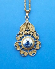 Vintage Delft Silver Filigree Pendant Necklace on Chain - Windmill Motif