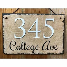 Customizable Slate Home Address House Sign - Beige - Handmade and Personalized