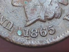 1865 Indian Head Cent Penny- Plain 5, Snow 3, RPD, Repunched Date, Fine Details